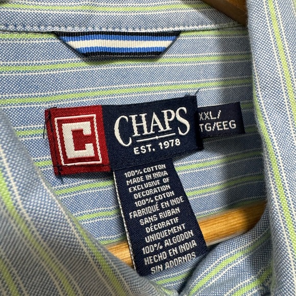 Chaps Men’s XXL Basic Blue/Green Striped Long Sleeve Cotton Button Downn Shirt - Picture 3 of 10